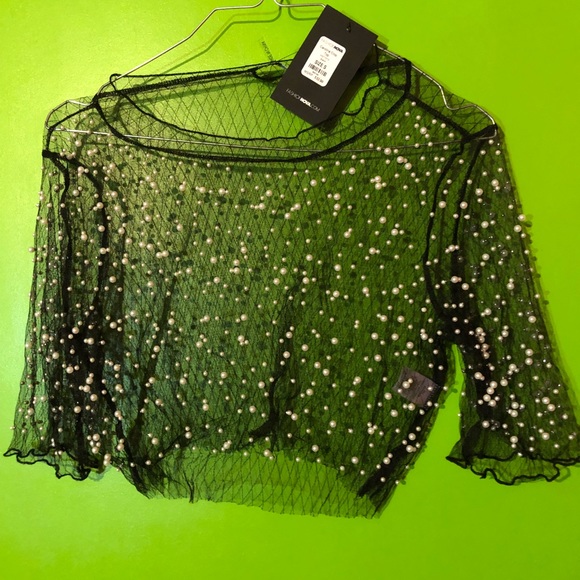 FASHION NOVA sheer crop top with pearls - Picture 2 of 4